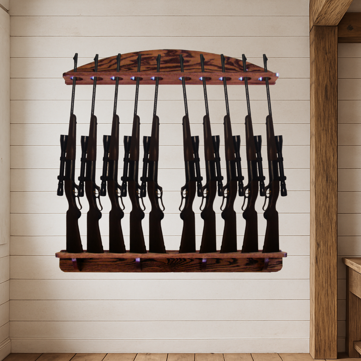 10-Gun Solid Oak Wall Rack - Split Direction
