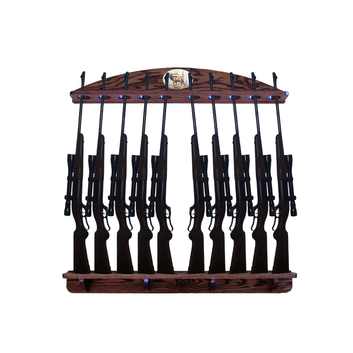 10-Gun Custom Solid Oak Wall-Mounted Gun Rack - Personalized Displa