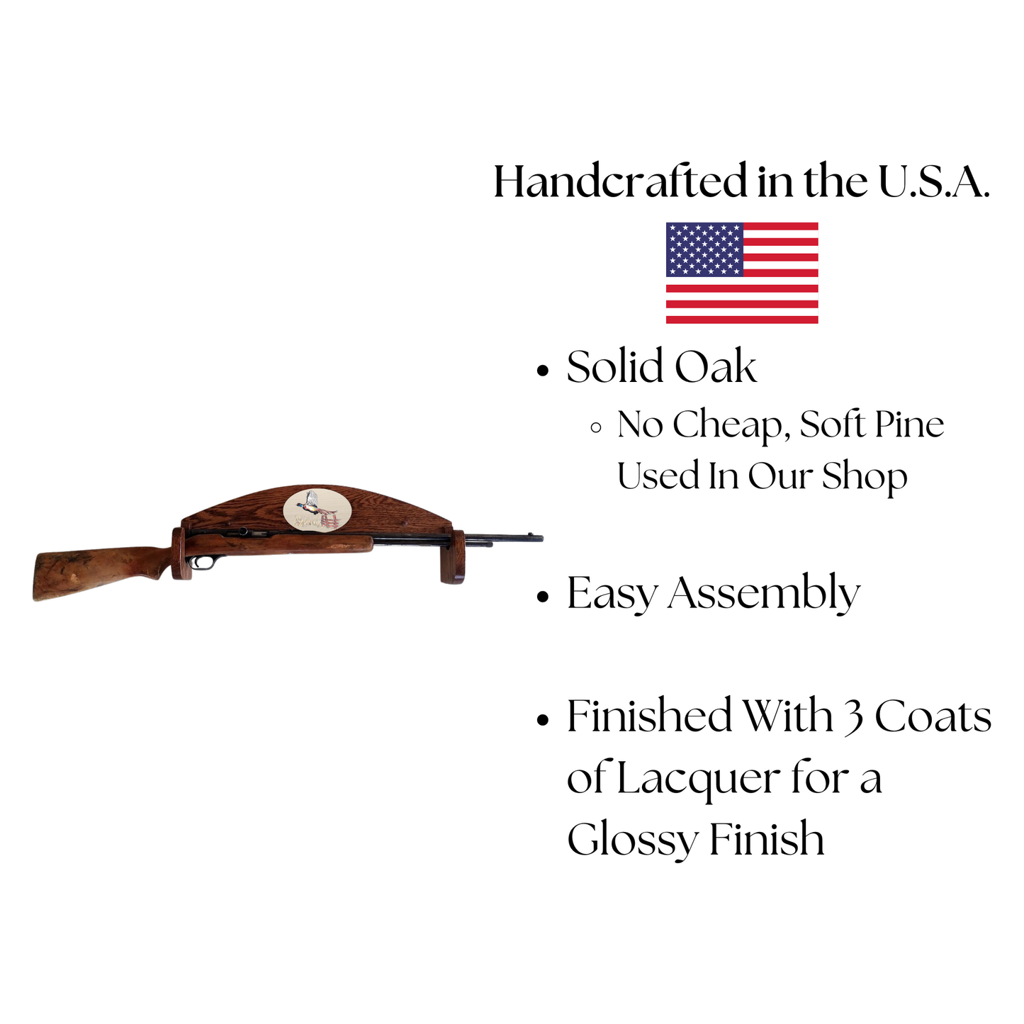 Custom 1-Gun Solid Oak Wall-Mounted Gun Rack - Horizontal