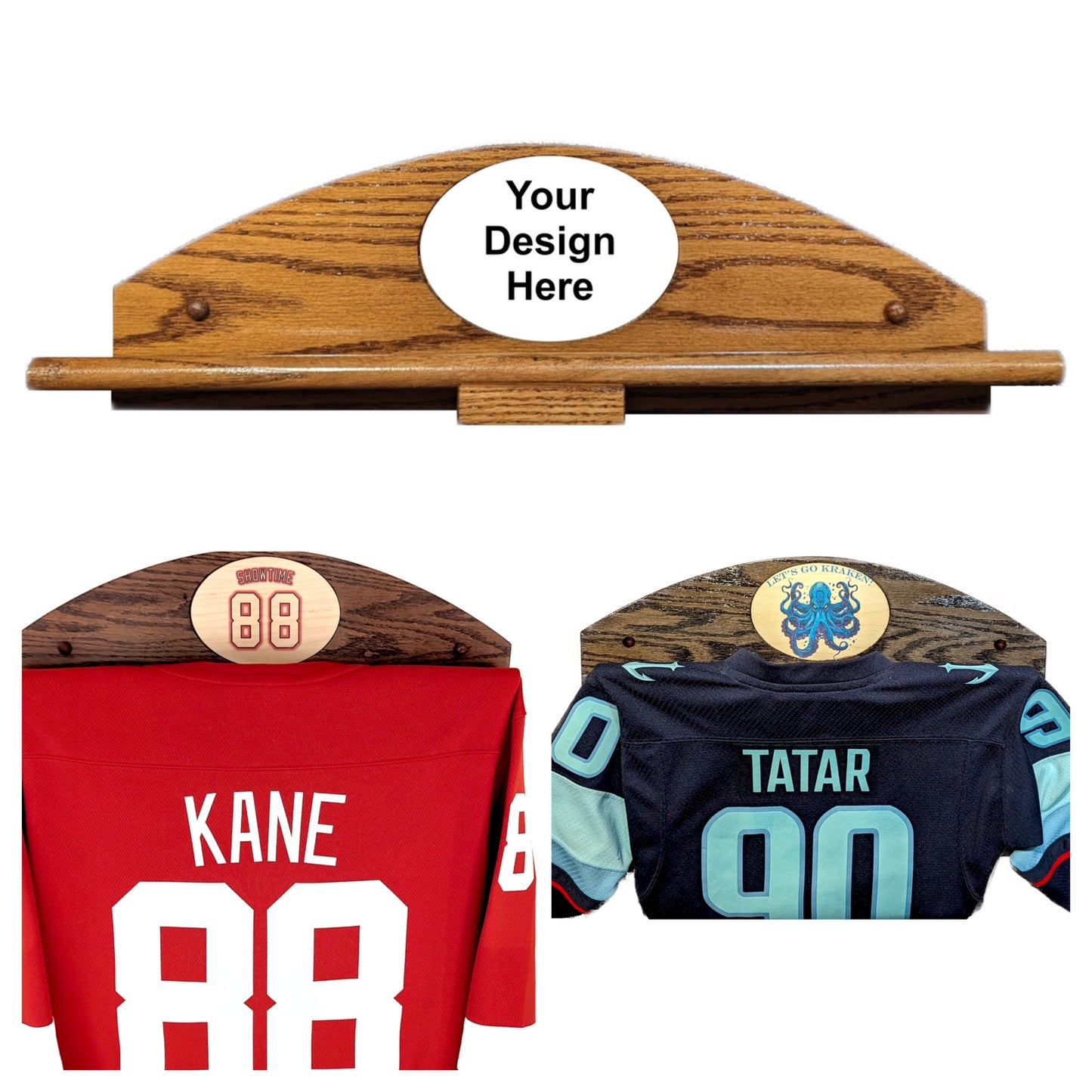 Custom Solid Oak Wall-Mounted Jersey Rack - Memorabilia Display