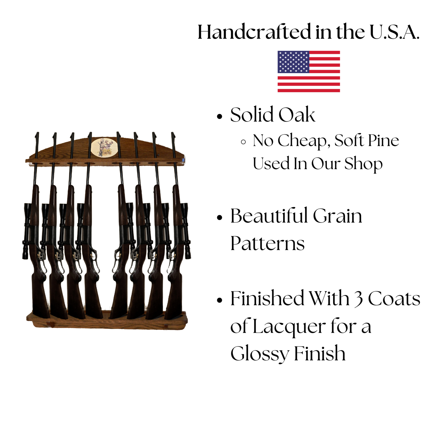 8-Gun Custom Solid Oak Wall-Mounted Gun Rack - Personalized Display
