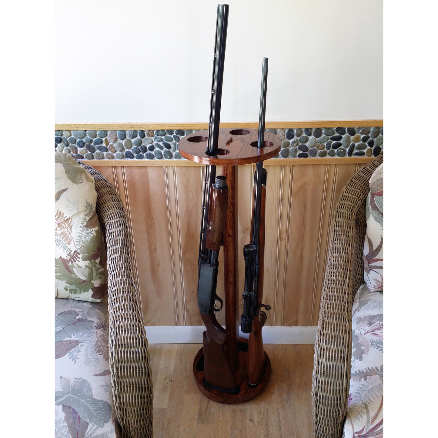 4-Gun Oak Wood Floor-Standing Rotating Gun Rack - Rifle Display