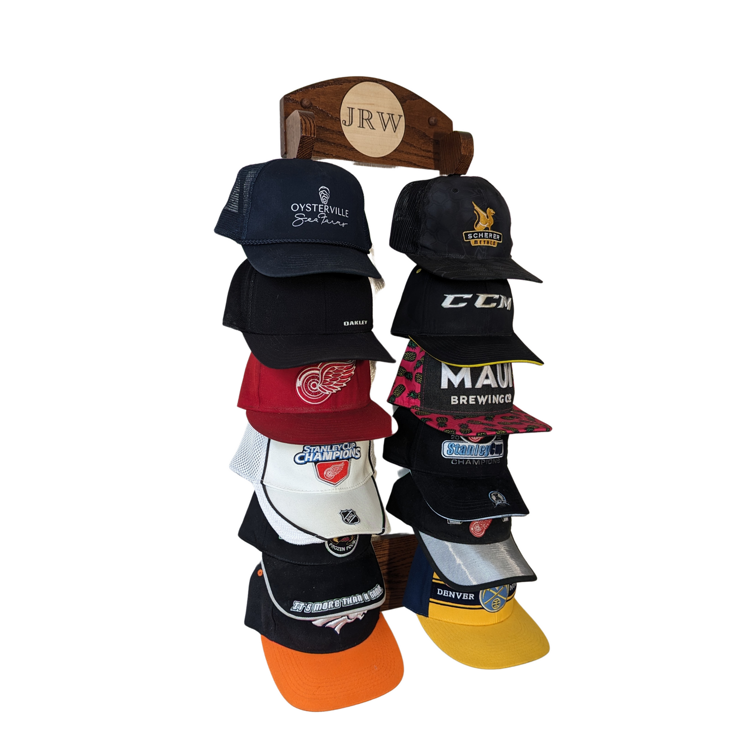 Custom 12-Hat Solid Oak Wall-Mounted Hat Rack - Cap Display