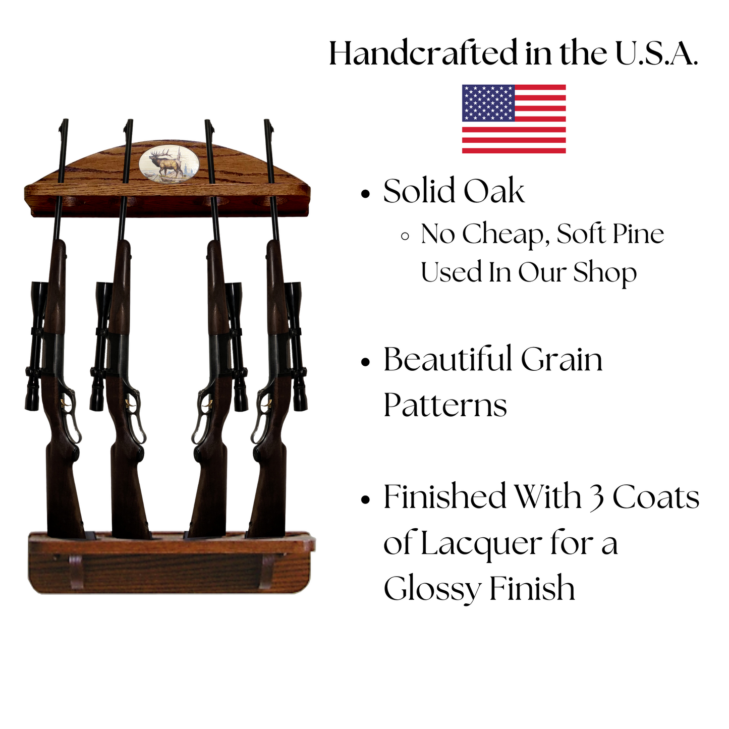 4-Gun Custom Solid Oak Wall-Mounted Gun Rack - Personalized Display