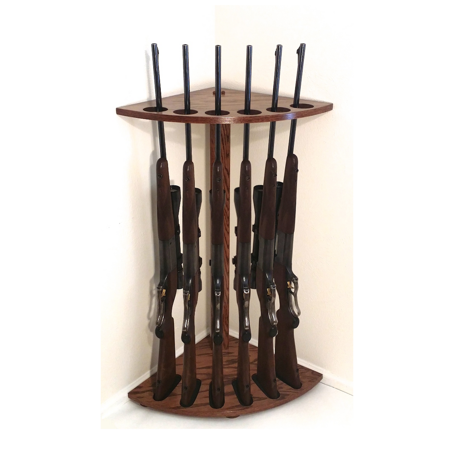 Personalized 6-Gun Oak Floor Corner Gun Rack Rifle / Shotgun Display