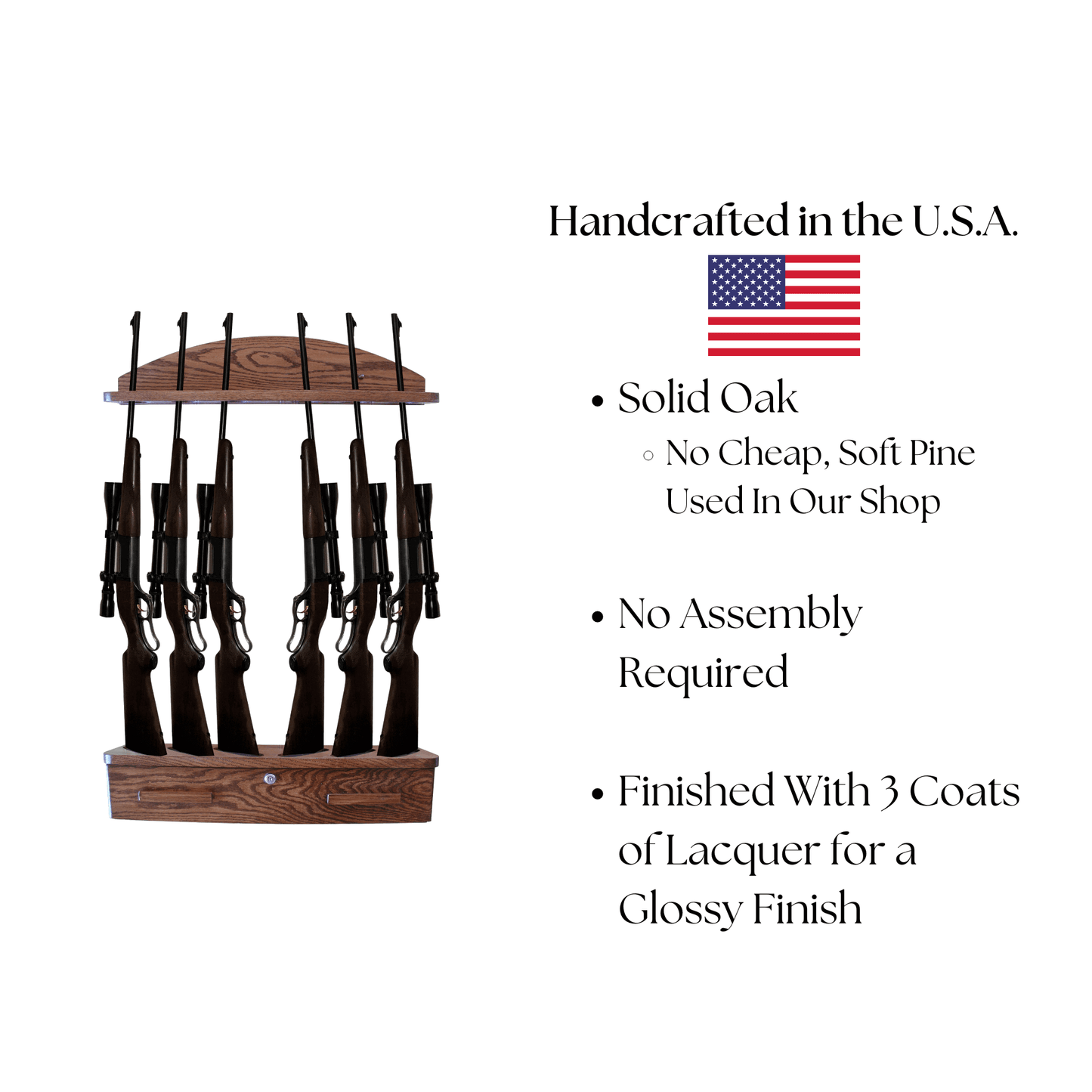 Custom Personalized Solid Oak Wall-Mounted Gun Rack - with Locking Ammo Cabinet Display