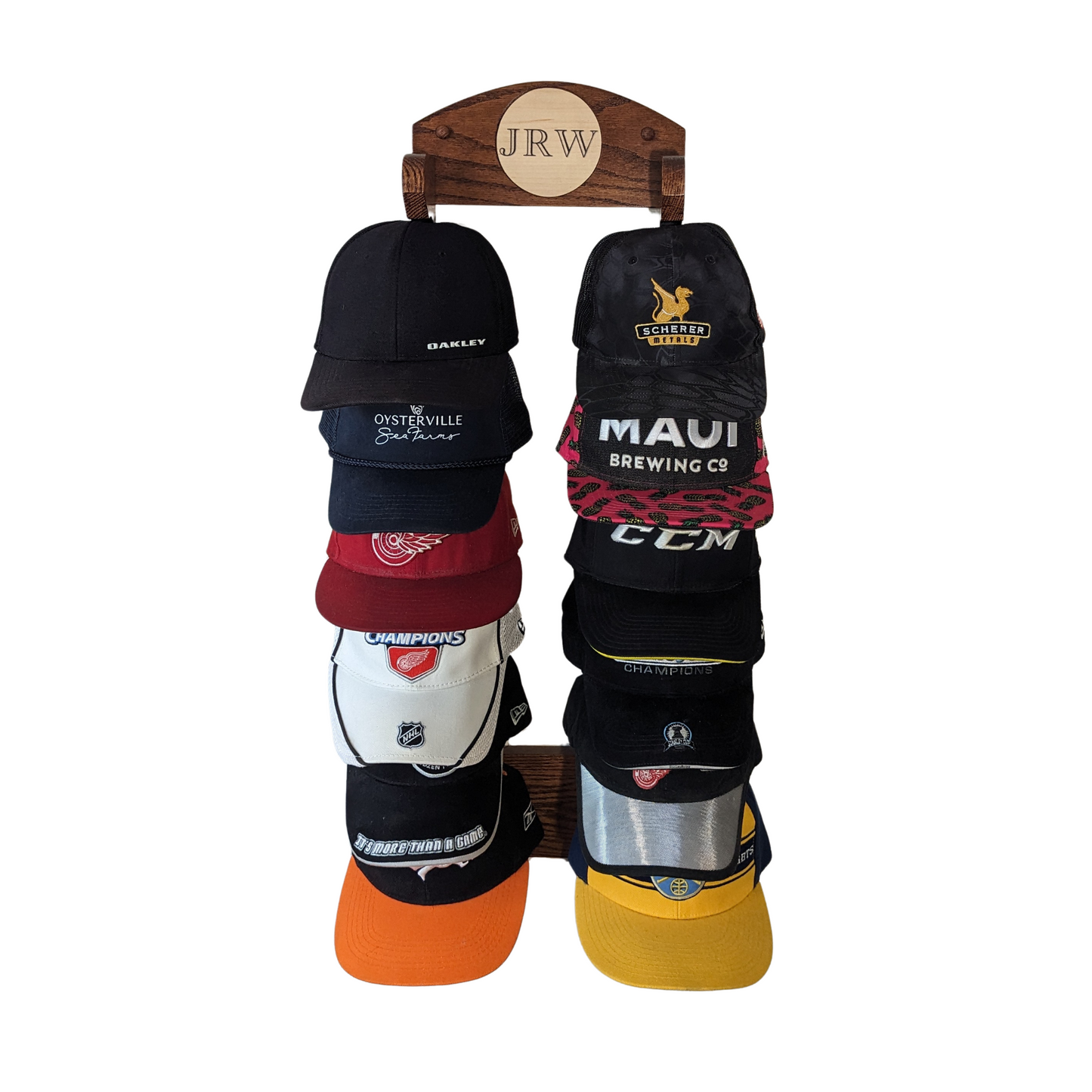 Custom 12-Hat Solid Oak Wall-Mounted Hat Rack - Cap Display