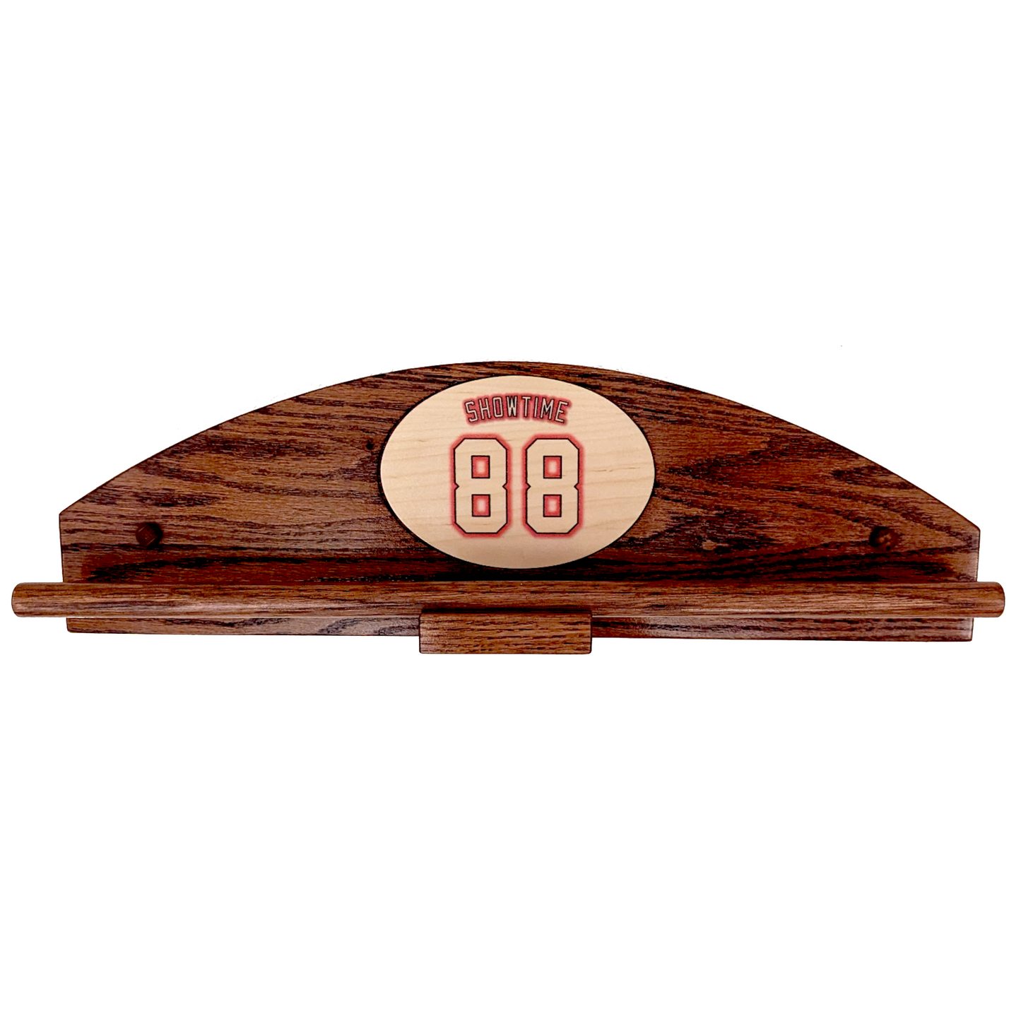 Personalized Jersey Display Holder: Solid Oak, Beautiful Grain, Wall-Mounted, Sports Memorabilia Hanger Rack