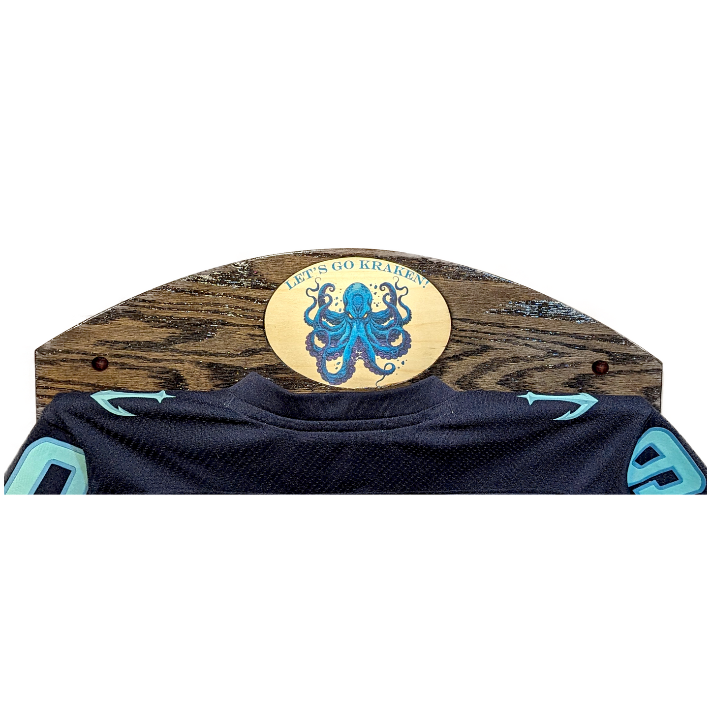 Personalized Jersey Display Holder: Solid Oak, Beautiful Grain, Wall-Mounted, Sports Memorabilia Hanger Rack