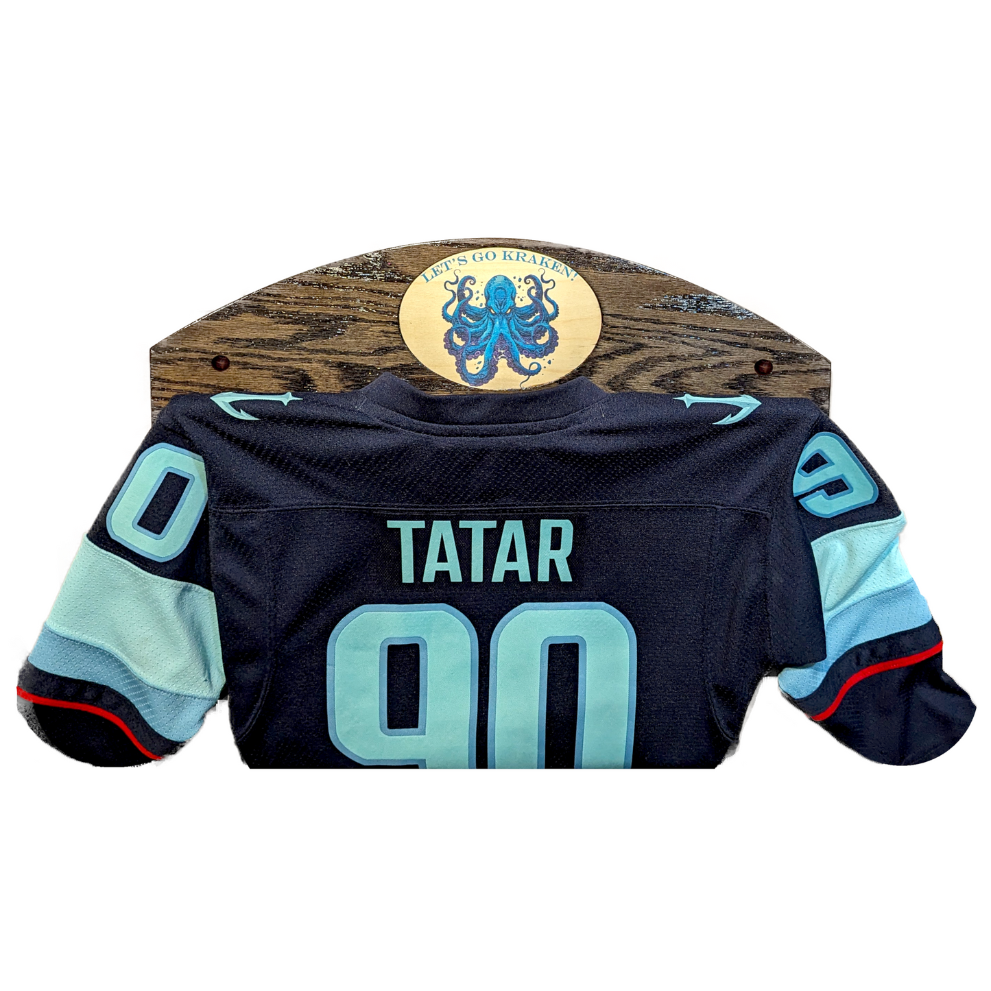 Personalized Jersey Display Holder: Solid Oak, Beautiful Grain, Wall-Mounted, Sports Memorabilia Hanger Rack