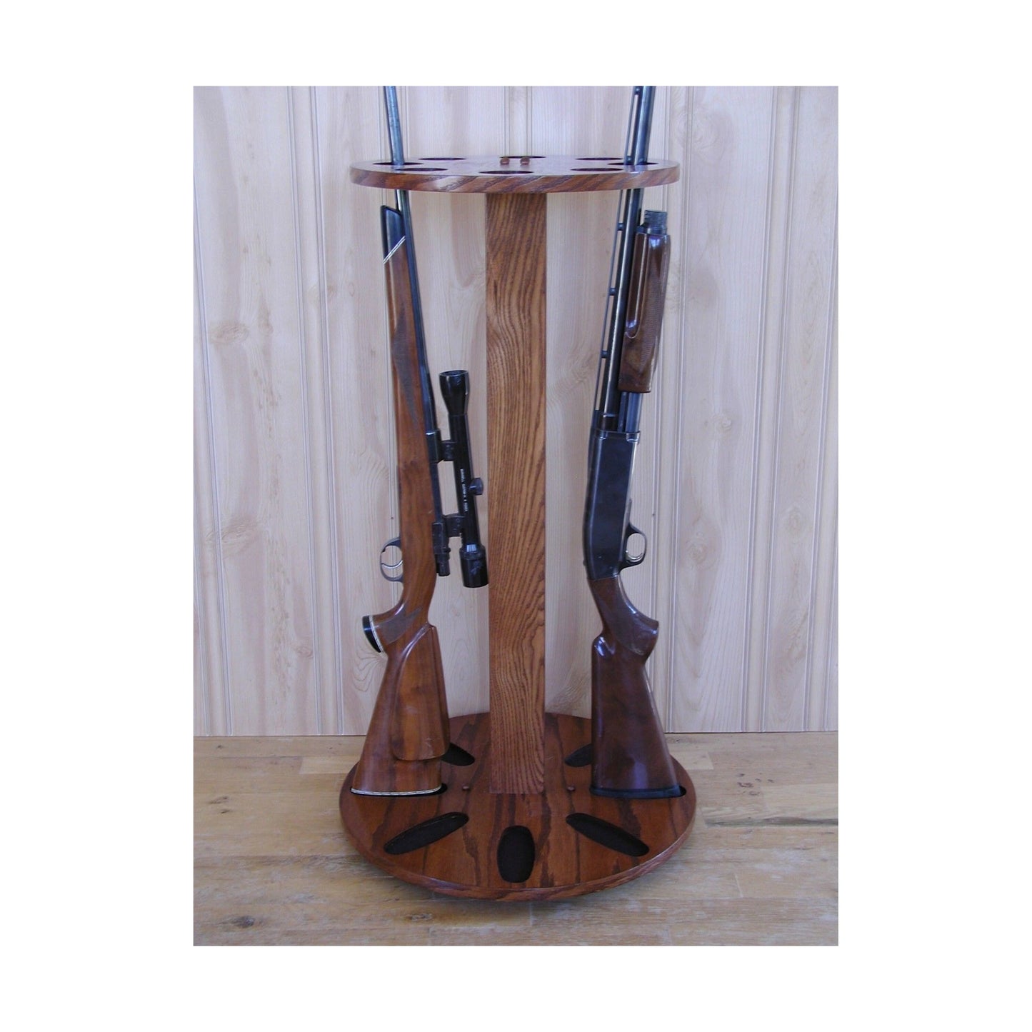 8-Gun Floor Rotating Oak Wood Display for Rifles and Shotguns Gun Rack