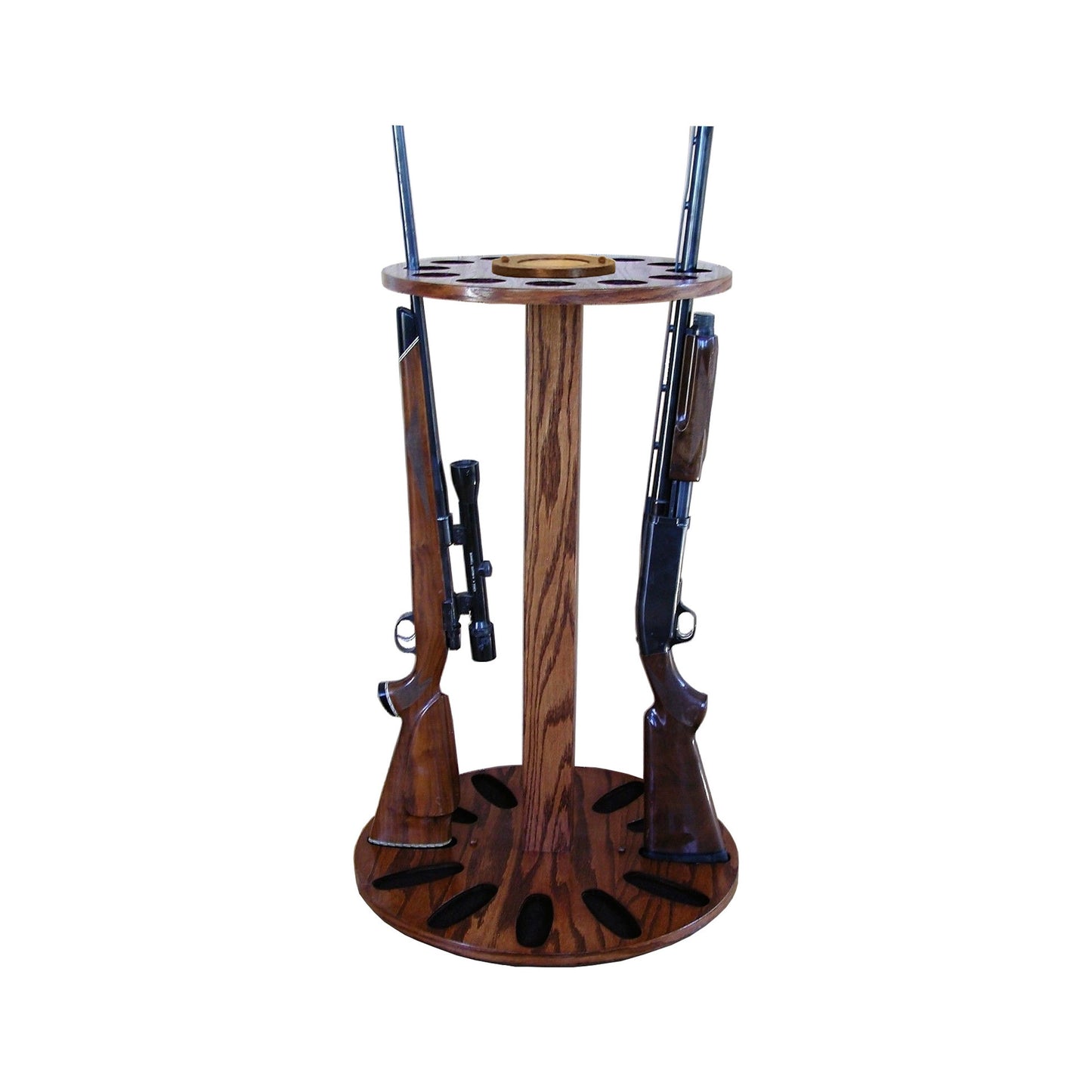 Custom 12-Gun Oak Wood Floor-Standing Rotating Gun Rack - Rifle