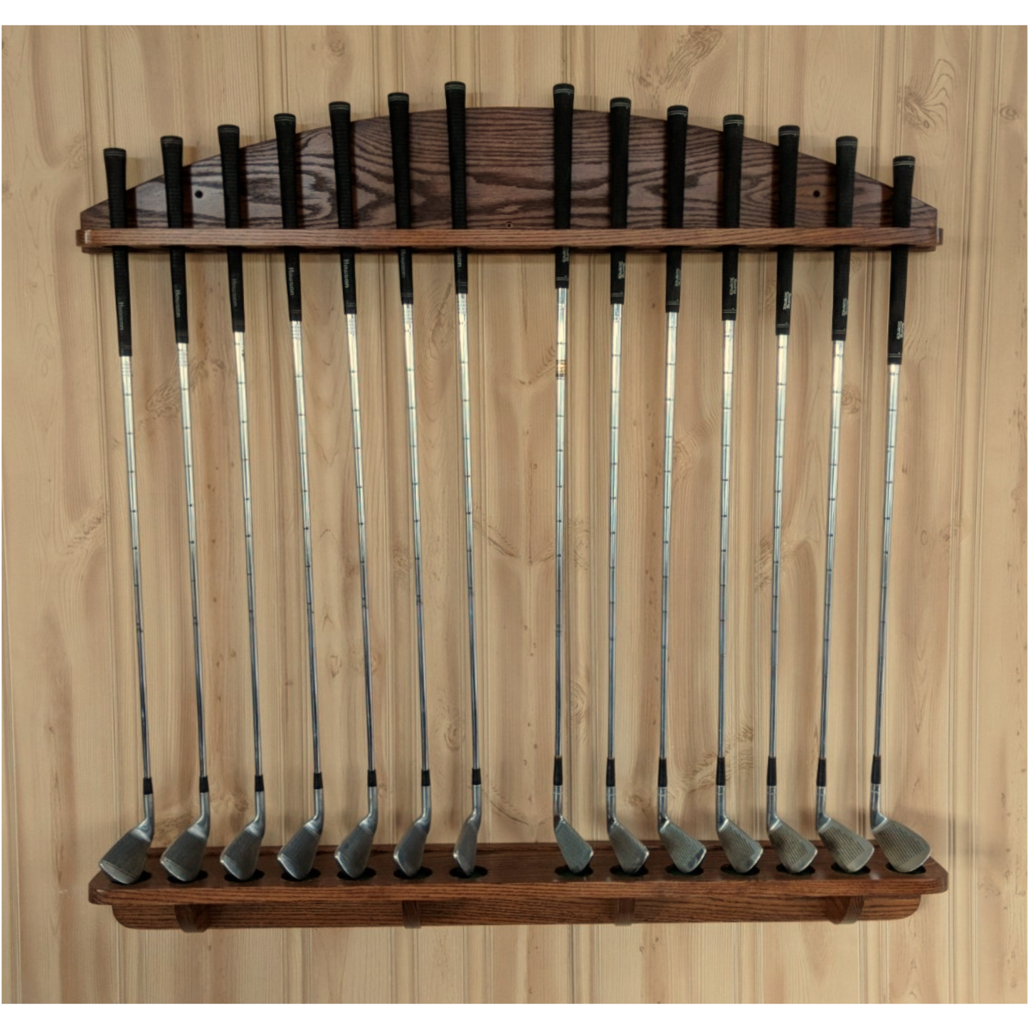 14-Club Solid Oak Golf Wall Display Rack