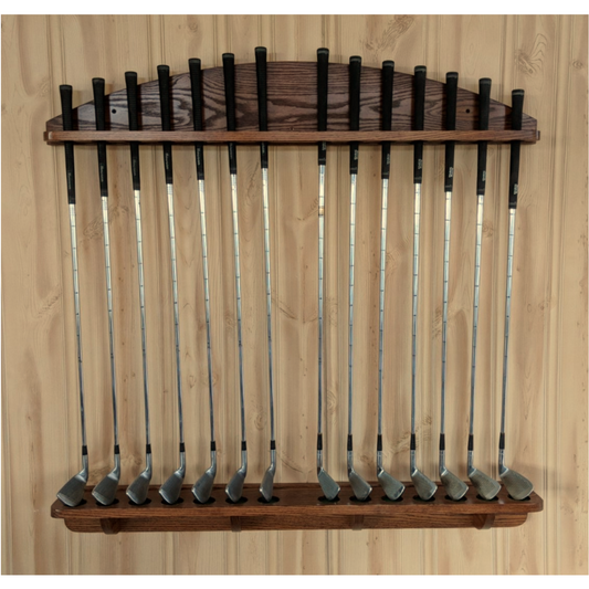 14-Club Solid Oak Wood Wall Mount Golf Rack Club Display