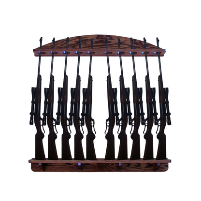 10-Gun Solid Oak Wall Display Gun Rack