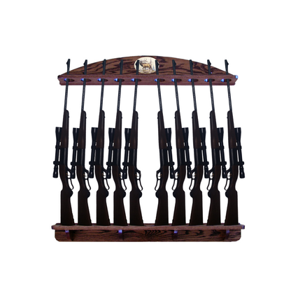 10-Gun Custom Solid Oak Wall-Mounted Gun Rack - Personalized Displa