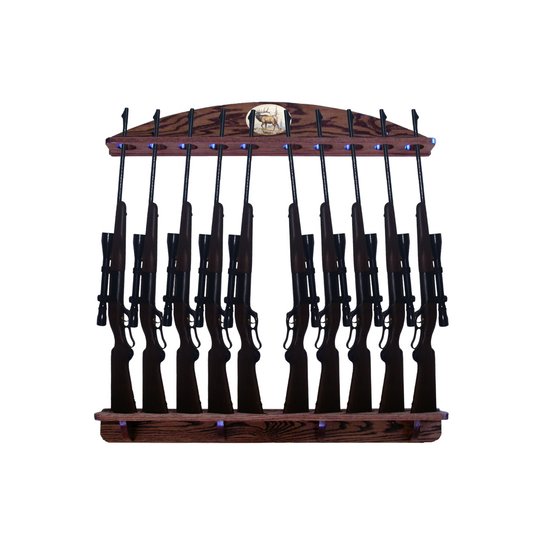 10-Gun Custom Solid Oak Wall-Mounted Gun Rack - Personalized Displa