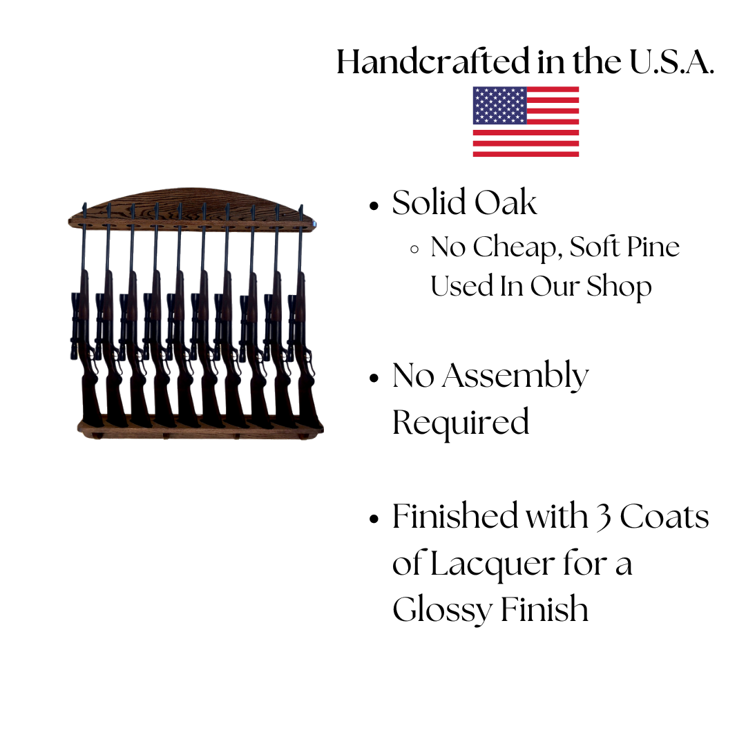 10-Gun Solid Oak Wall Rack - Vertical Display - Single Direction