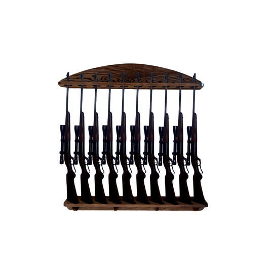 10-Gun Solid Oak Wall Rack - Vertical Display - Single Direction