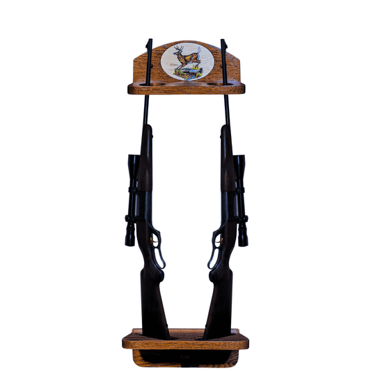 2-Gun Custom Solid Oak Wall-Mounted Gun Rack - Personalized Display
