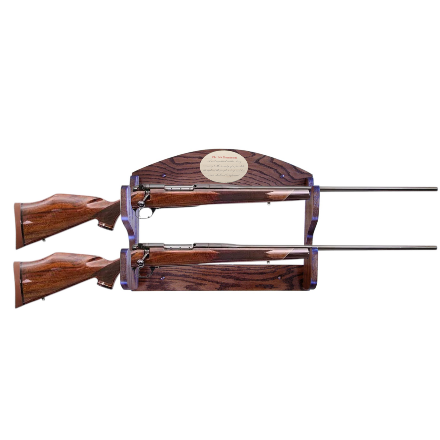 2-Gun Personalized Wall Mount Solid Oak Gun Rack - Horizontal Rifle and Shotgun Display