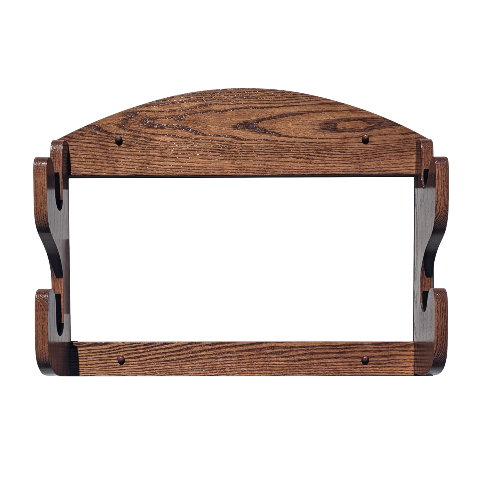 2-Gun Solid Oak Gun Rack, Stained with English Chestnut color, shown head on