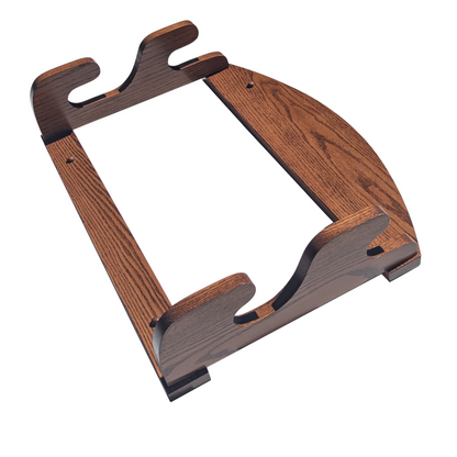 2-Gun Solid Oak Gun Rack, Stained with English Chestnut color, shown at an angle