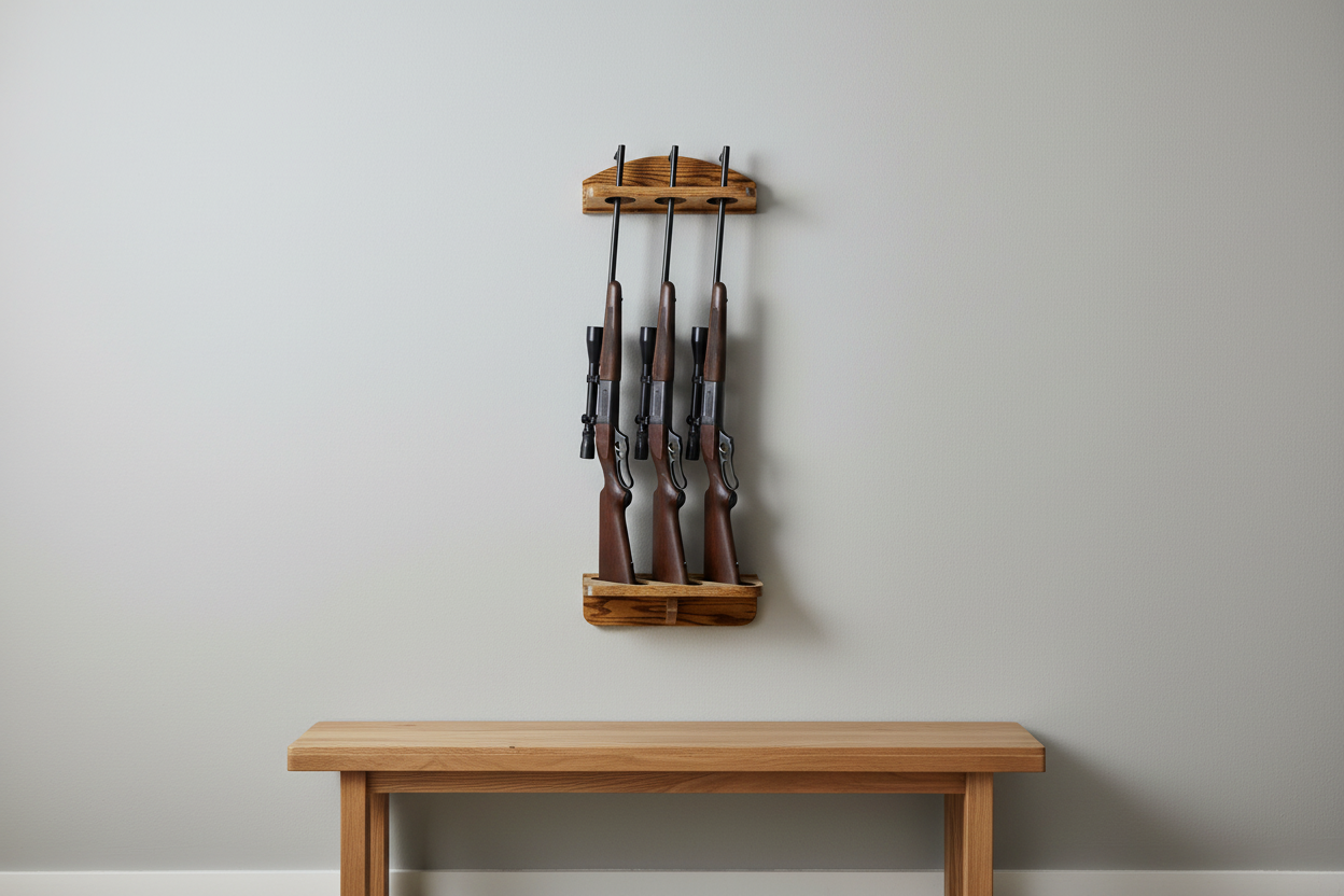 3-gun rack on light gray wall