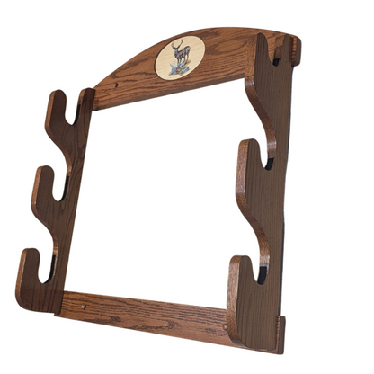 3-Gun Personalized Wall Mount Solid Oak Gun Rack - Horizontal Rifle and Shotgun Display