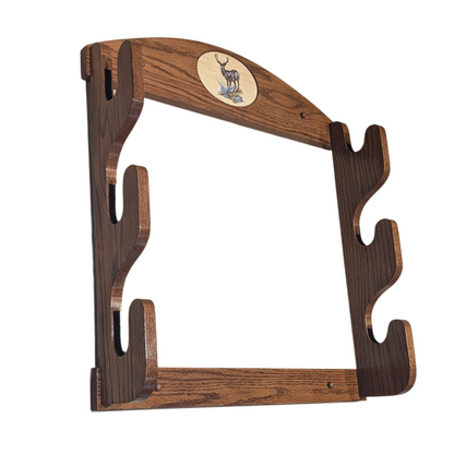 3-Gun Personalized Wall Mount Solid Oak Gun Rack - Horizontal Rifle and Shotgun Display
