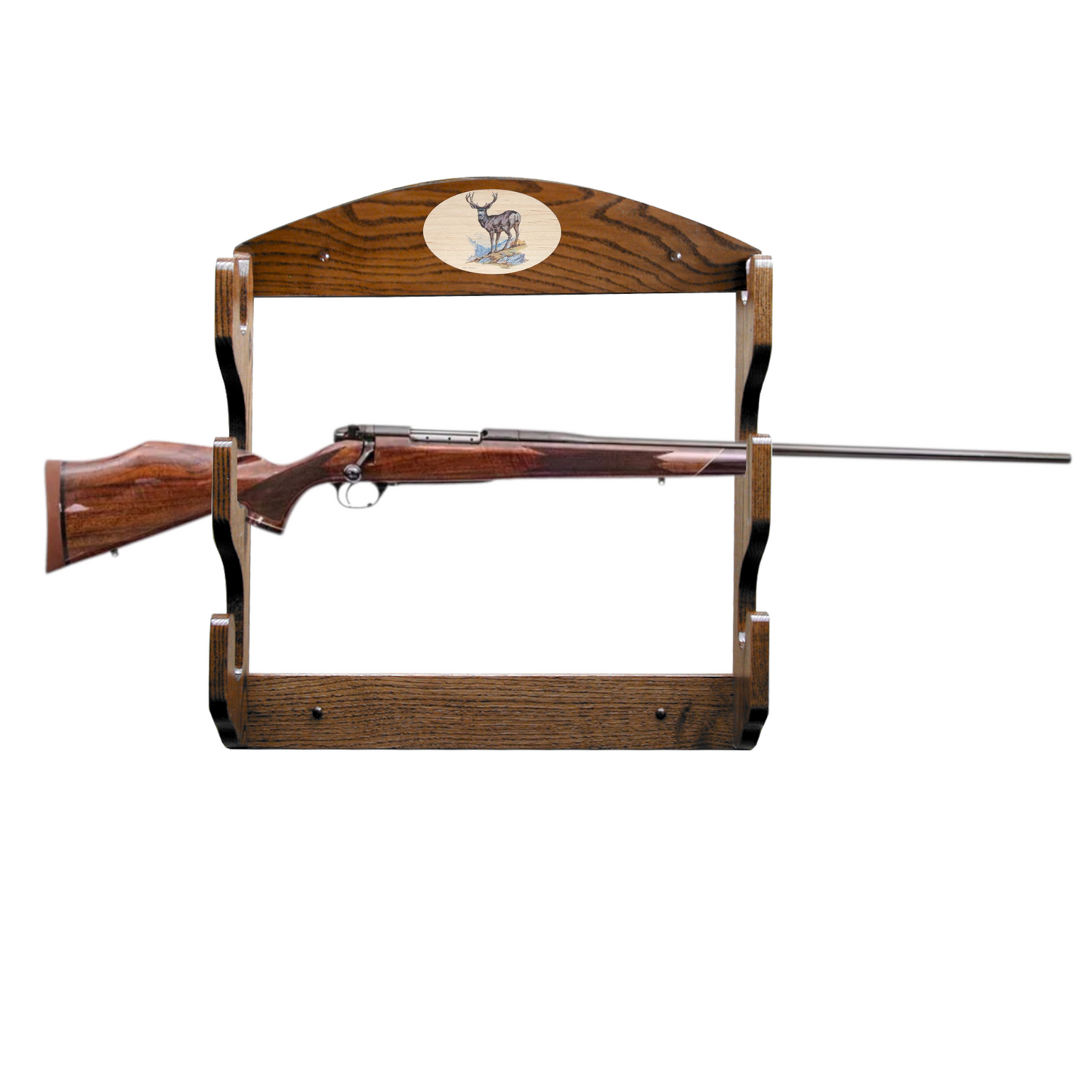 3-Gun Personalized Wall Mount Solid Oak Gun Rack - Horizontal Rifle and Shotgun Display