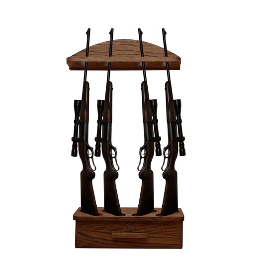 4-Gun Solid Oak Wall Rack with Locking Ammo Cabinet - Split Direction