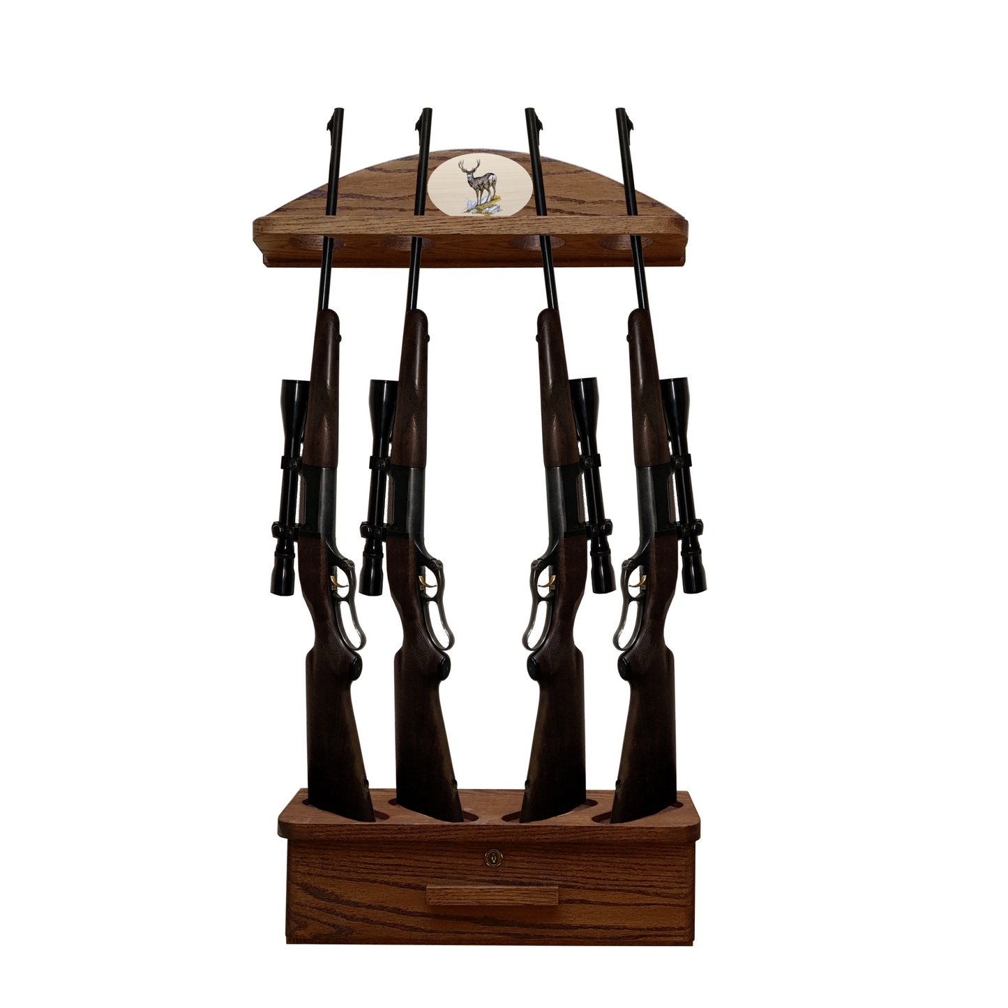 4-Gun Personalized Solid Oak Wall-Mounted Gun Rack Custom Display- with Locking Ammo Cabinet