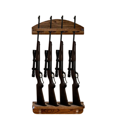 4-Gun Solid Oak Wall Rack - Vertical Display - Single Direction