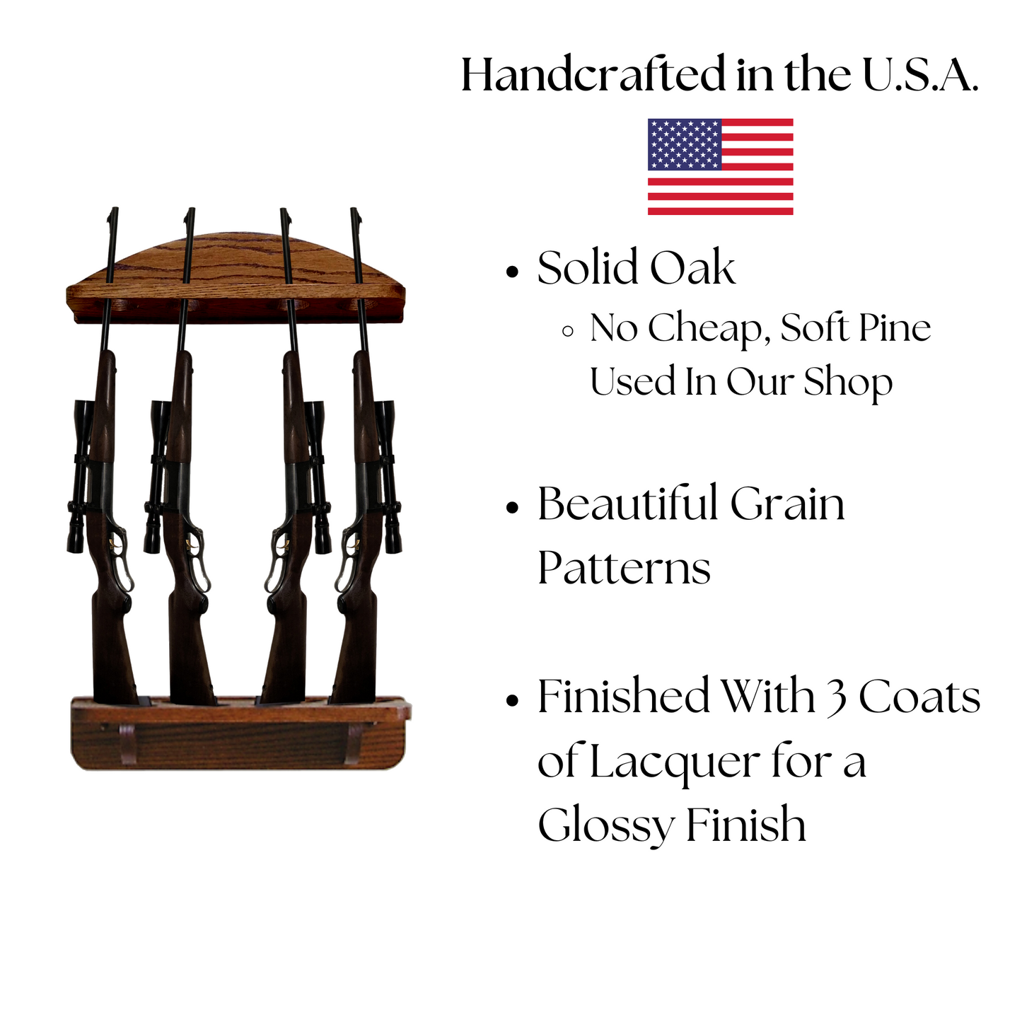 4-Gun Solid Oak Wall Rack - Split Direction