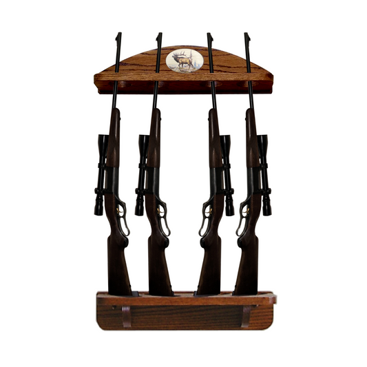 Personalized 4-Gun Solid Oak Gun Rack for Rifles and Shotguns Wall Display