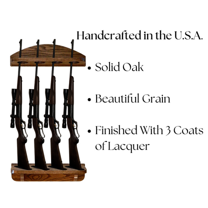4-Gun Solid Oak Wall Rack - Vertical Display - Single Direction