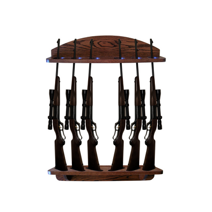 6-Gun Solid Oak Vertical Wall Display Wood Gun Rack