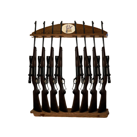 Personalized 8-Gun Solid Oak Wall Display Gun Rack for Rifles and Shotguns