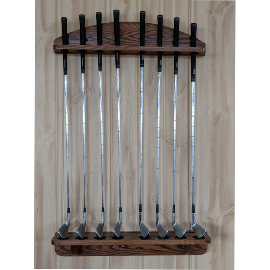 8-Club Solid Oak Wall-Mounted Golf Rack - Club Display