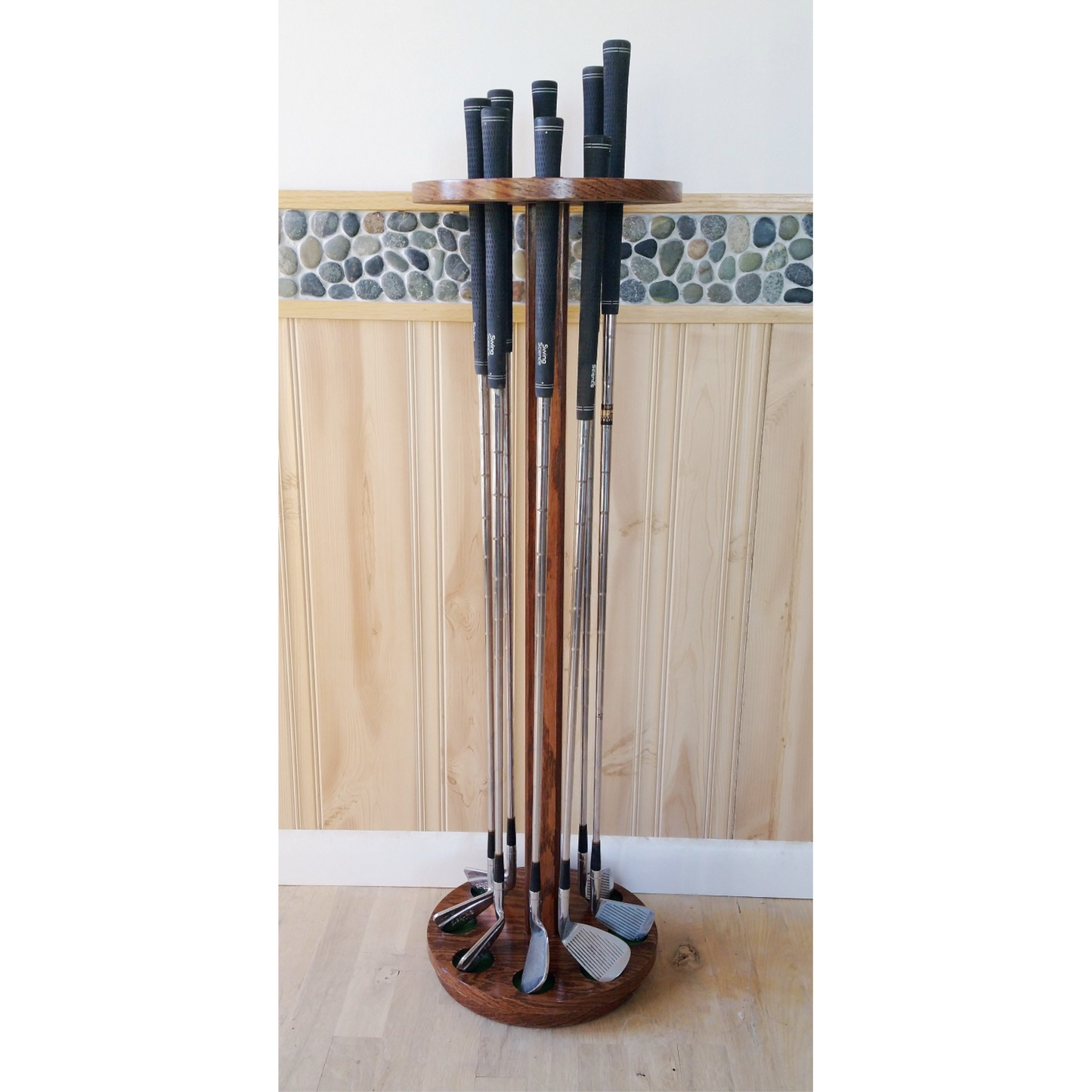 8-Club Oak Rotating Golf Floor Display Rack