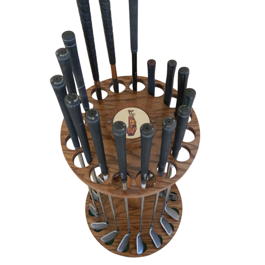 Personalized 16-Club Rotating Golf Rack – Premium Oak