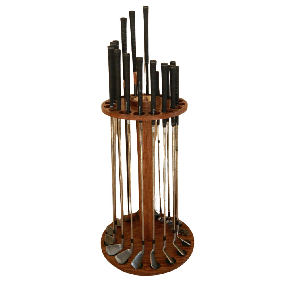 Personalized 16-Club Rotating Golf Rack – Premium Oak