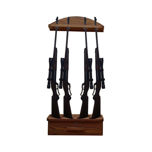 4-Gun Solid Oak Gun Rack with Locking Ammo Cabinet Wall Display