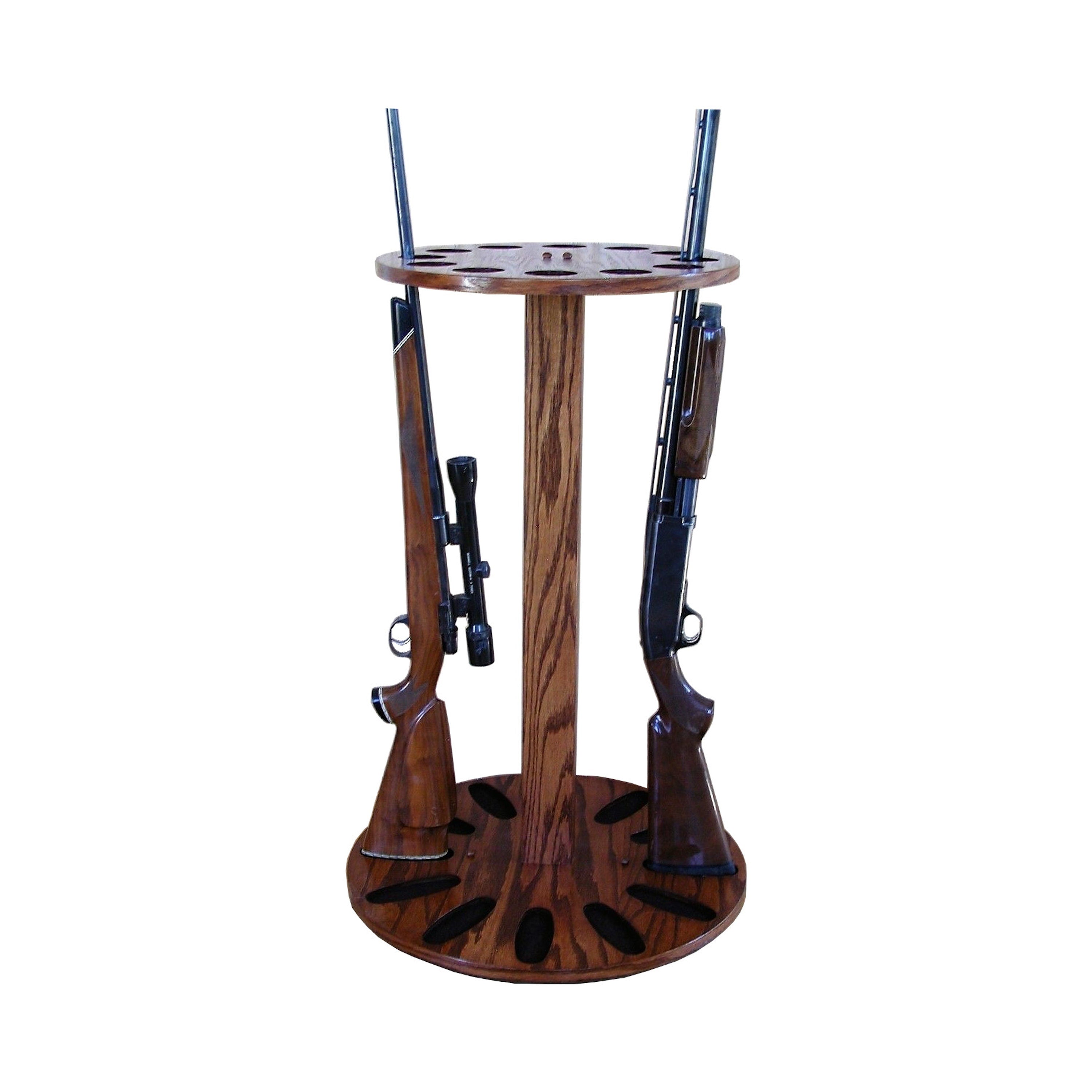 12-Gun Oak Wood Floor-Standing Rotating Gun Rack - Rifle Display ...
