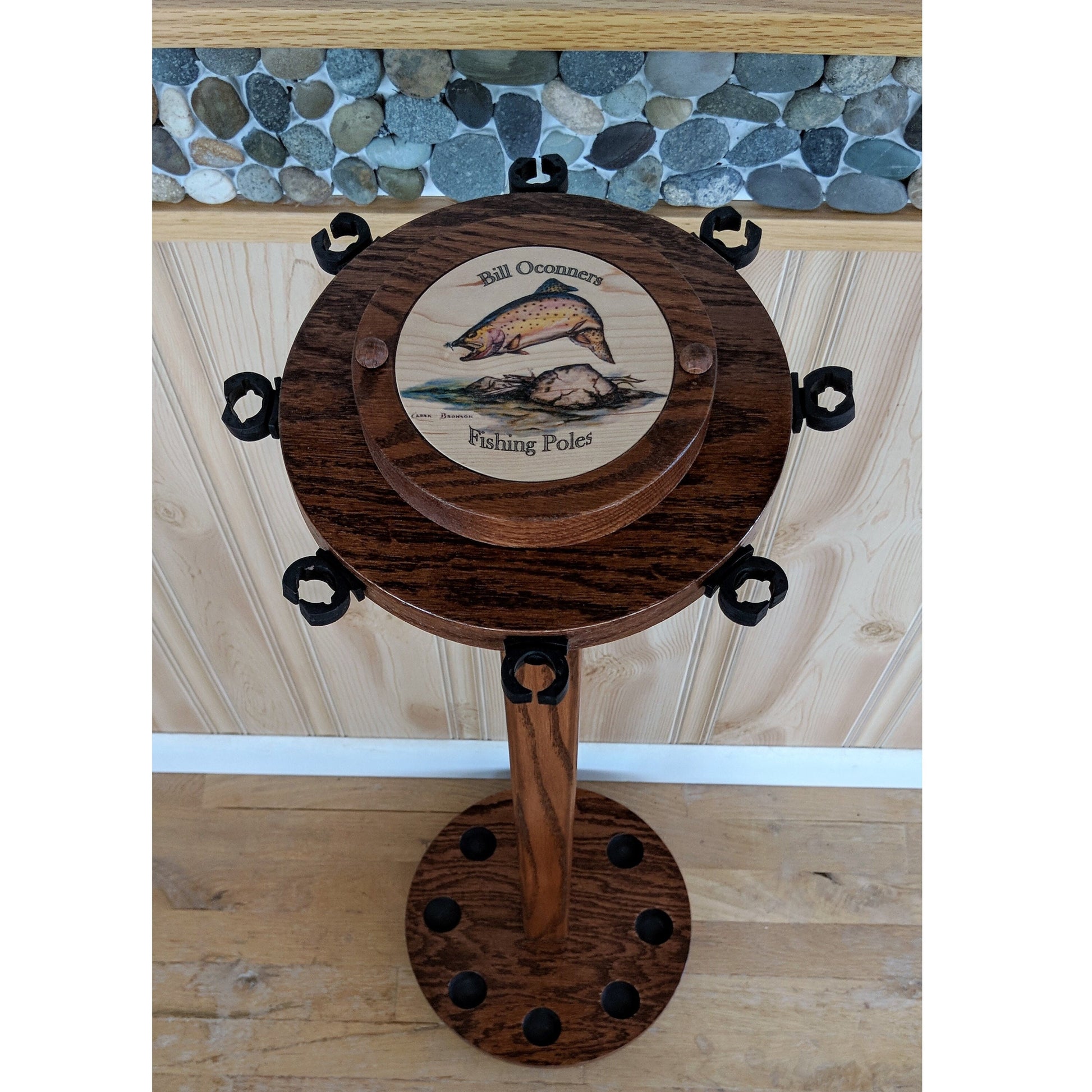 antique fishing pole rack Custom 8-Pole Oak Fishing Rod Rack